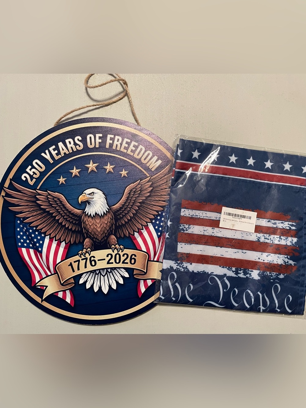 Patriotic 'Years of Freedom' Eagle Wooden Sign Wall Plaque & Garden Flag New